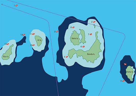 バンダ海 ダイビングポイントマップ