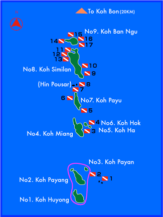 シミラン諸島ダイブサイトマップ